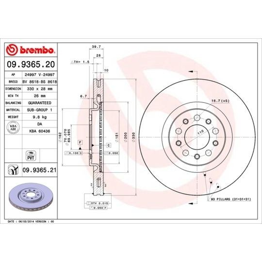 09.9365.20 - Brake Disc 