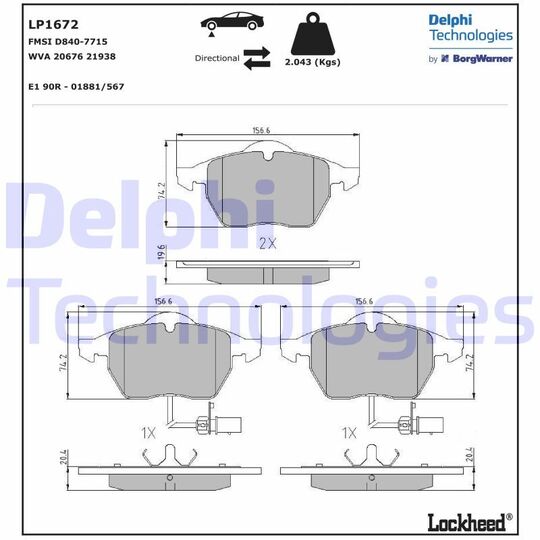 LP1672 - Brake Pad Set, disc brake 