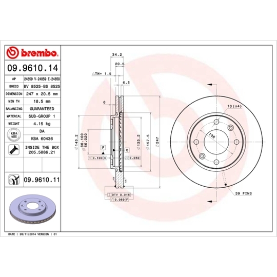 09.9610.14 - Brake Disc 