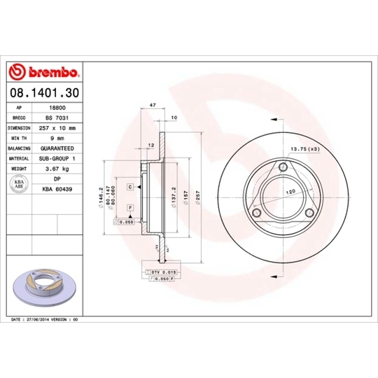 08.1401.30 - Brake Disc 