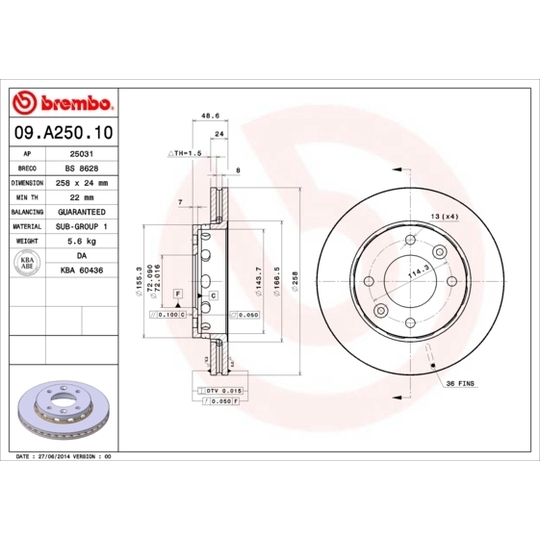 09.A250.10 - Brake Disc 