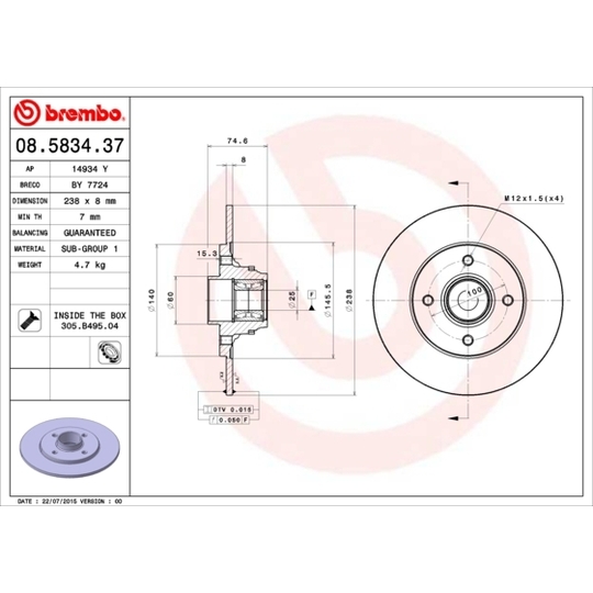 08.5834.37 - Brake Disc 