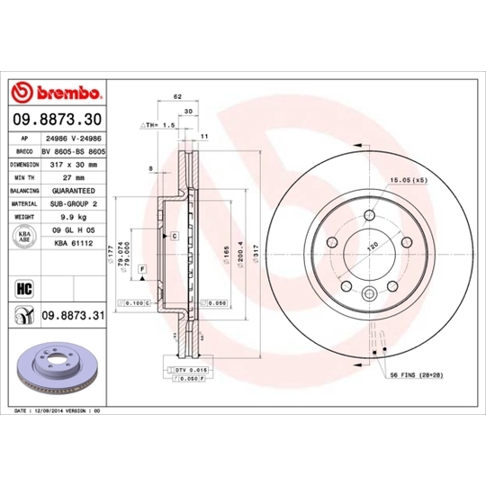 09.8873.30 - Brake Disc 