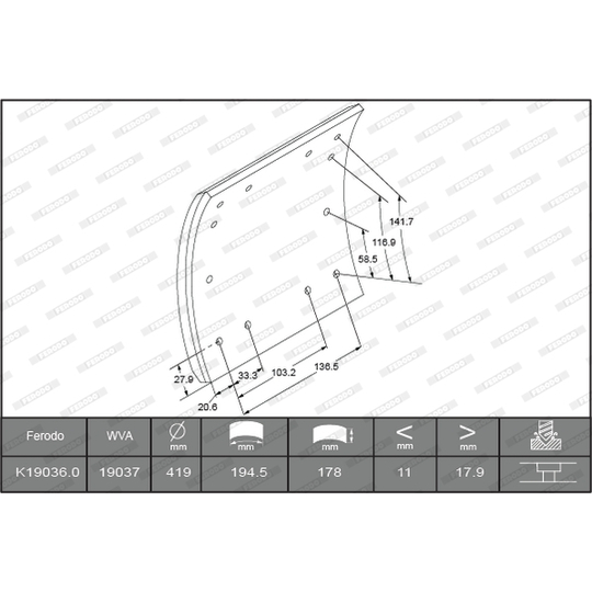 K19036.0-F3658 - Brake Lining Kit, drum brake 