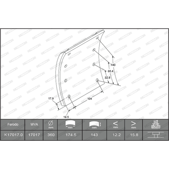 K17017.0-F3661 - Brake Lining Kit, drum brake 