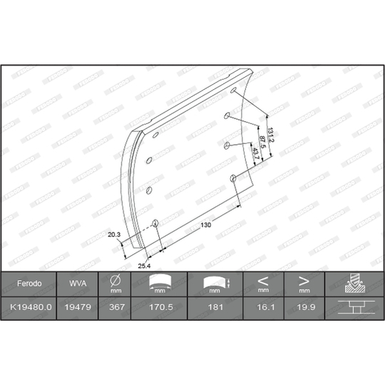 K19480.0-F3658 - Brake Lining Kit, drum brake 