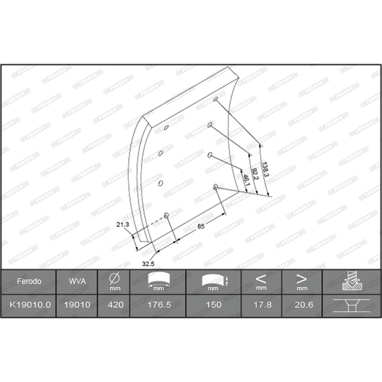 K19010.0-F3658 - Brake Lining Kit, drum brake 