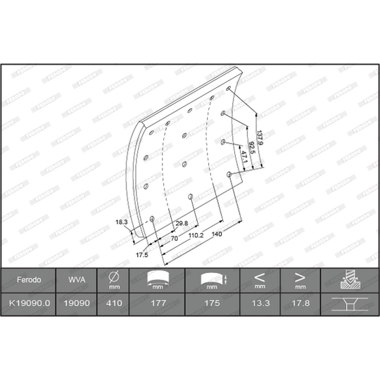 K19090.0-F3526 - Brake Lining Kit, drum brake 