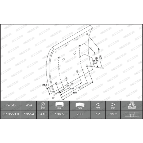 K19553.0-F3656 - Brake Lining Kit, drum brake 