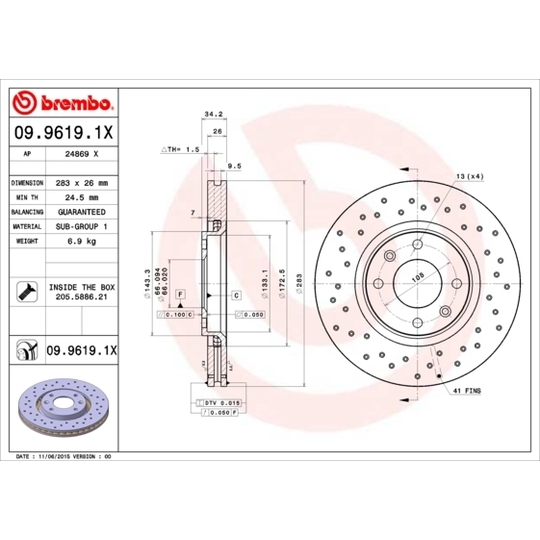 09.9619.1X - Brake Disc 