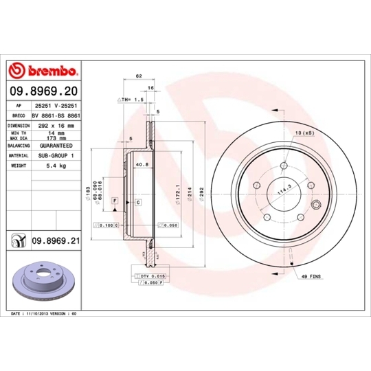 09.8969.21 - Brake Disc 