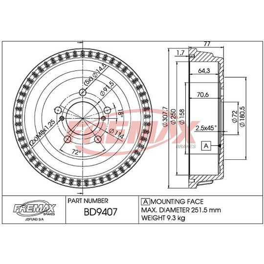 BD-9407 - Brake Drum 