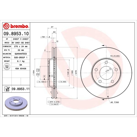 09.8953.11 - Brake Disc 