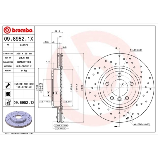 09.8952.1X - Brake Disc 