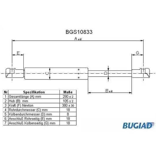 BGS10833 - Gasfjäder, bagageutrymme 