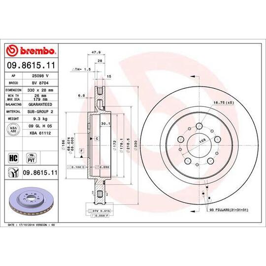 09.8615.11 - Brake Disc 