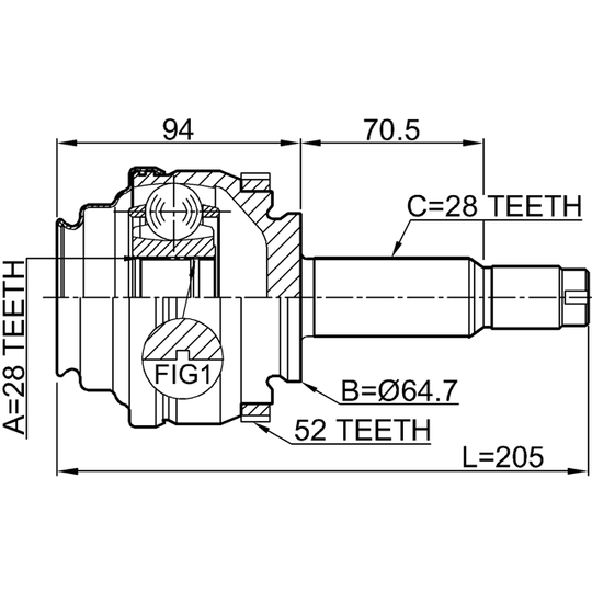 1410-REXA52R - Joint Kit, drive shaft 