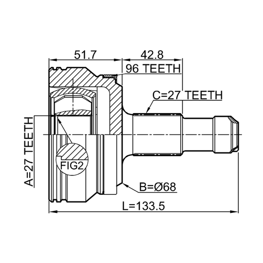 1610-212A96R - Ledsats, drivaxel 