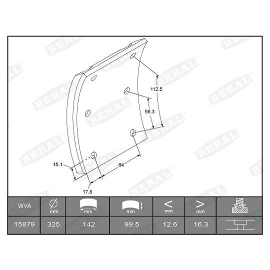 KBL15879.1-1649 - Brake Lining Kit, drum brake 