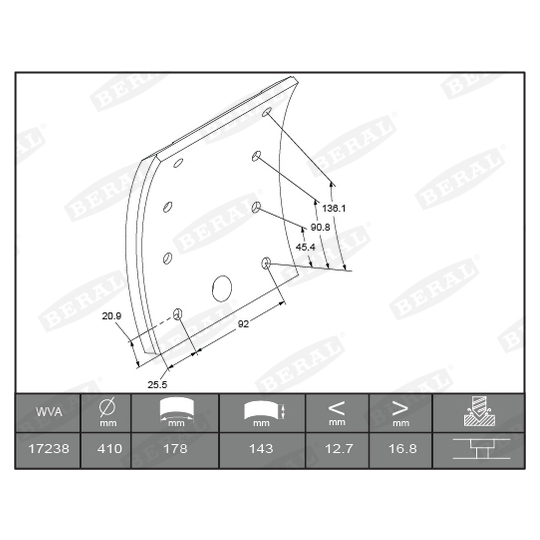 KBL17238.1-1561 - Brake Lining Kit, drum brake 