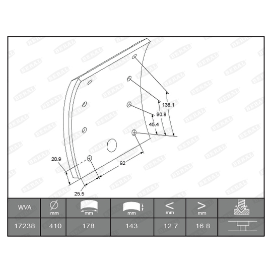 KBL17238.9-1549 - Brake Lining Kit, drum brake 