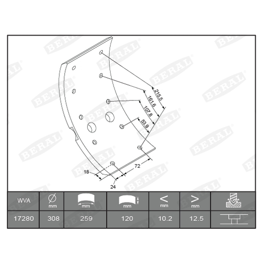 KBL17280.4-1561 - Brake Lining Kit, drum brake 