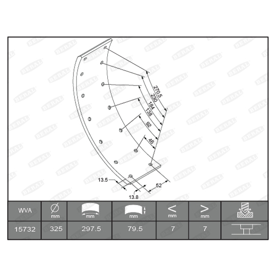 KBL15732.9-1637 - Brake Lining Kit, drum brake 