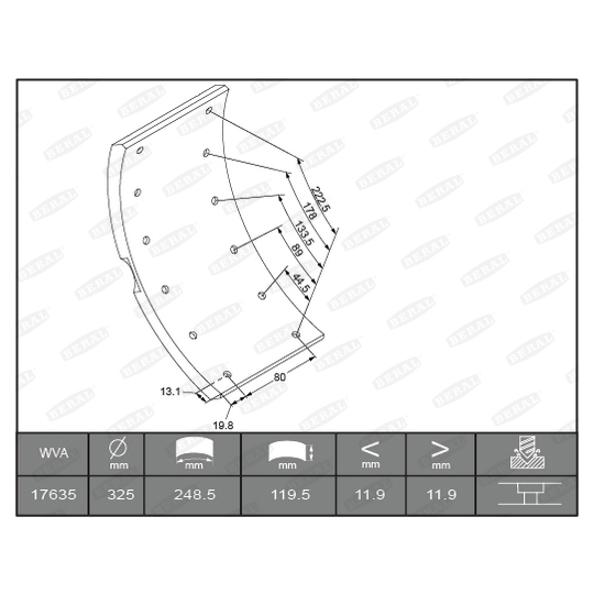 KBL17635.9-1560 - Brake Lining Kit, drum brake 