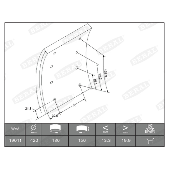 KBL19010.1-1616 - Brake Lining Kit, drum brake 