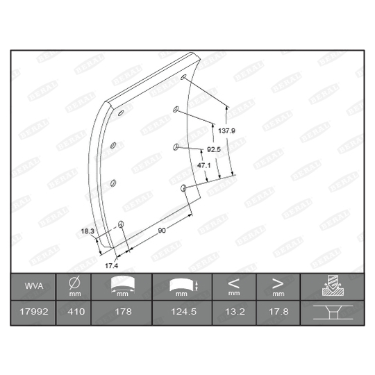 KBL17992.0-1627 - Brake Lining Kit, drum brake 