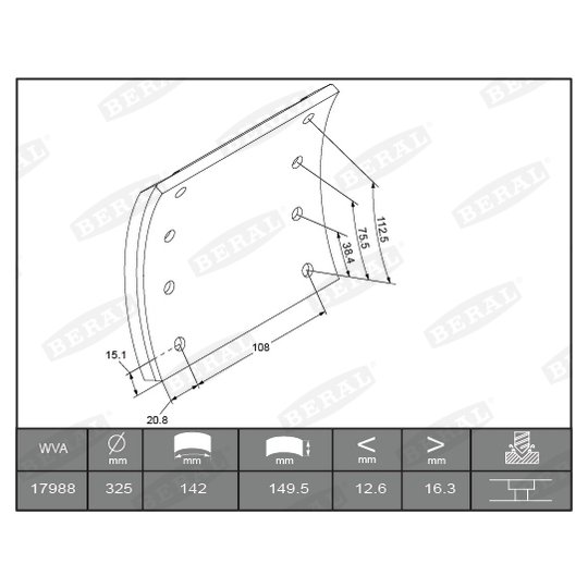 KBL17988.1-1649 - Brake Lining Kit, drum brake 