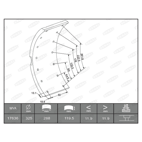 KBL17635.9-1560 - Brake Lining Kit, drum brake 