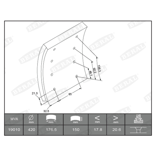 KBL19010.1-1616 - Brake Lining Kit, drum brake 