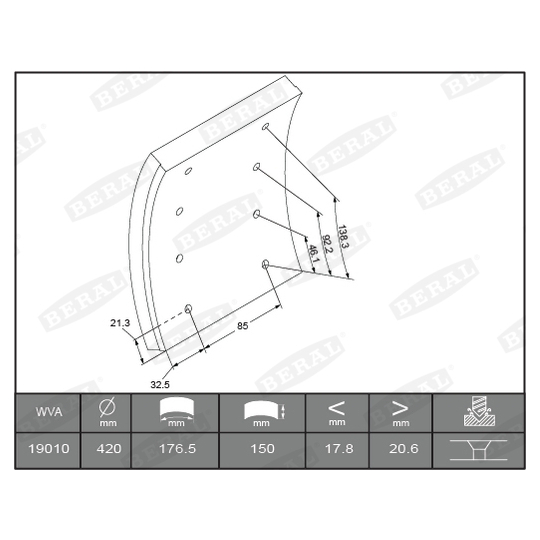 KBL19010.9-1616 - Brake Lining Kit, drum brake 