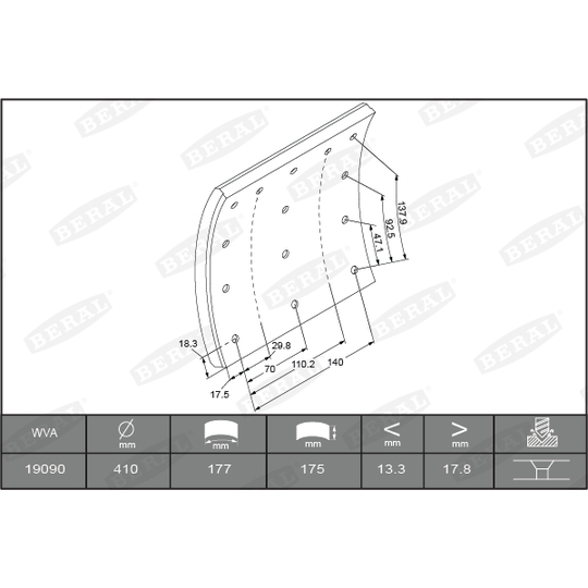 KBL19090.0-1627 - Brake Lining Kit, drum brake 