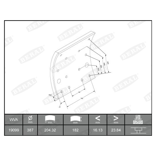 KBL19099.1-1637 - Brake Lining Kit, drum brake 