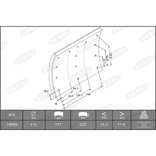 KBL19068.1-1627 - Brake Lining Kit, drum brake 