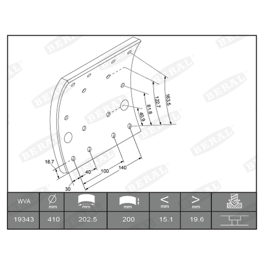 KBL19263.1-1637 - Brake Lining Kit, drum brake 