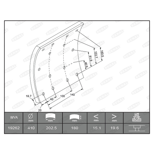 KBL19262.0-1637 - Brake Lining Kit, drum brake 