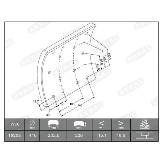 KBL19263.1-1637 - Brake Lining Kit, drum brake 