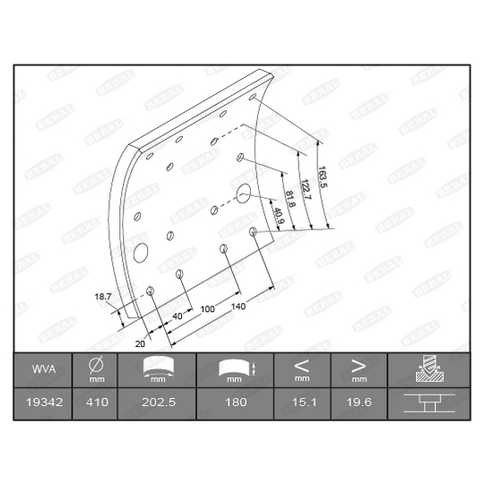 KBL19262.0-1637 - Brake Lining Kit, drum brake 