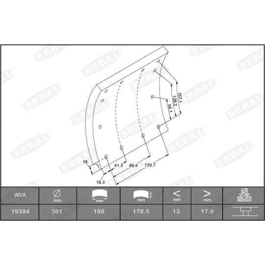 KBL19384.2-1560 - Brake Lining Kit, drum brake 