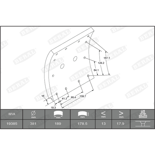 KBL19384.2-1560 - Brake Lining Kit, drum brake 