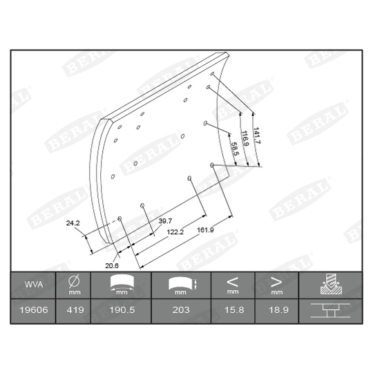 KBL19557.0-1550 - Brake Lining Kit, drum brake 