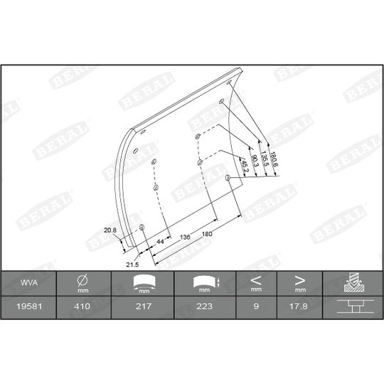 KBL19581.1-1616 - Brake Lining Kit, drum brake 