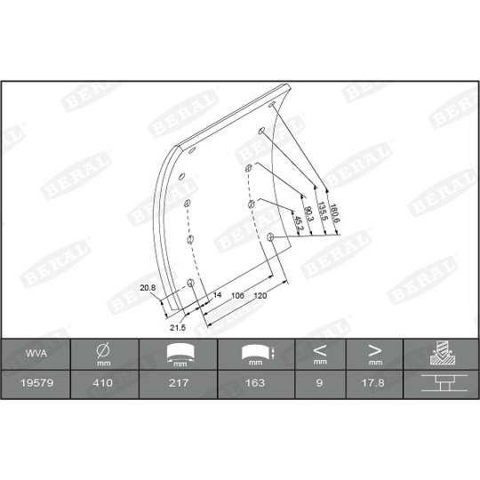 KBL19579.1-1616 - Brake Lining Kit, drum brake 