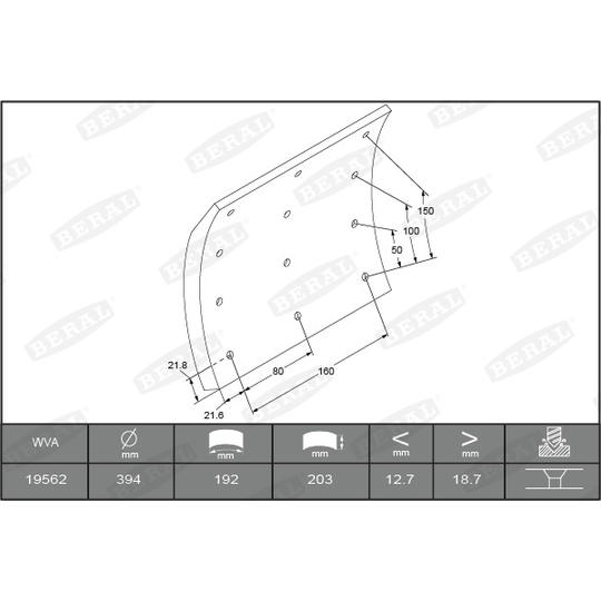 KBL19562.1-1560 - Brake Lining Kit, drum brake 