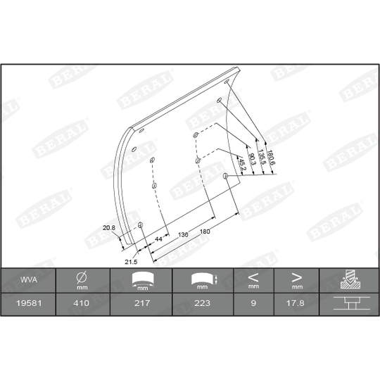 KBL19581.2-1616 - Brake Lining Kit, drum brake 