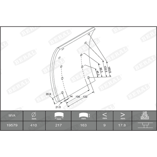 KBL19579.0-1616 - Brake Lining Kit, drum brake 