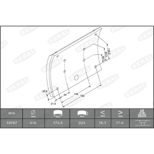 KBL19581.1-1616 - Brake Lining Kit, drum brake 